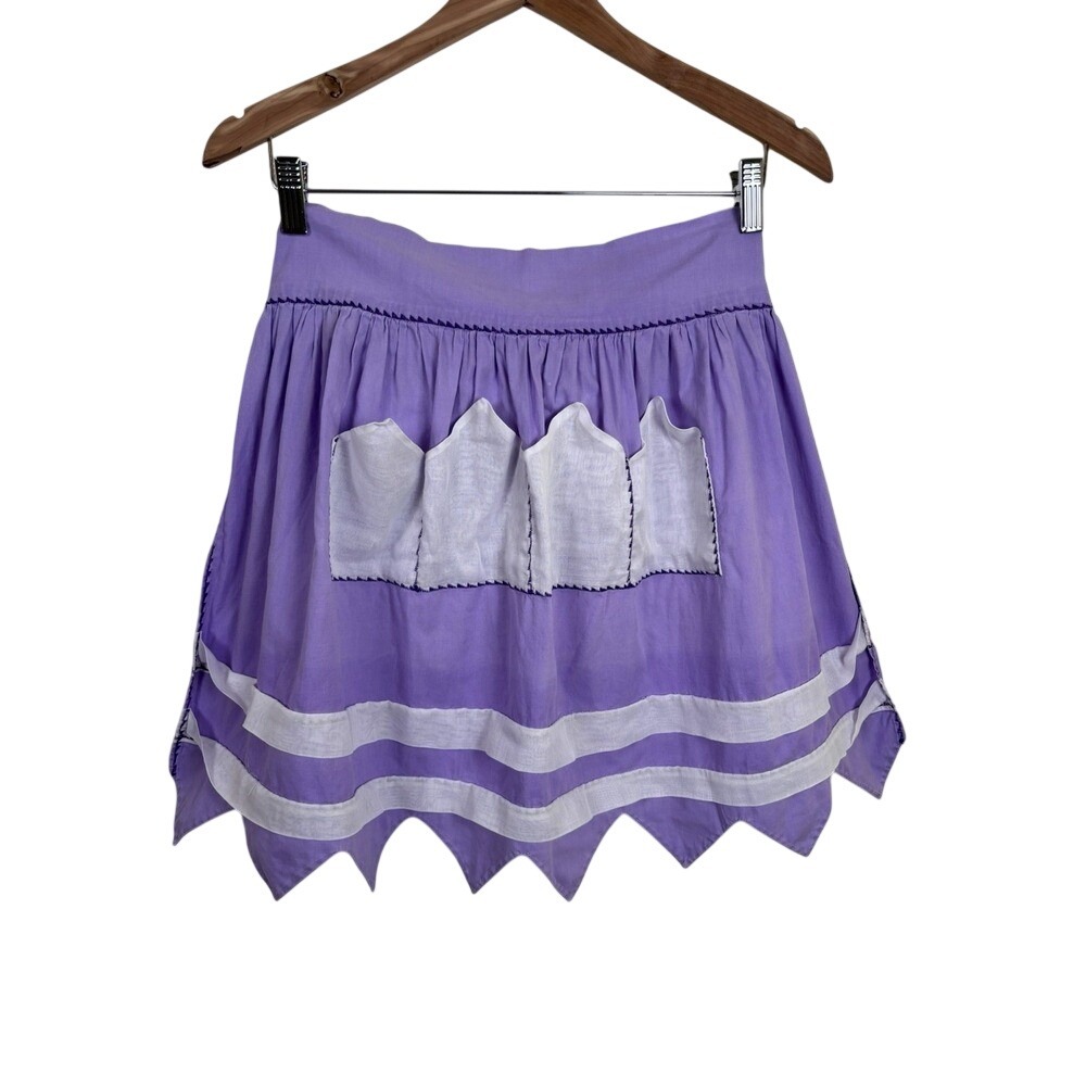 VTG Handmade XS Waist Apron Purple White Pockets‎ Embroidered Accents Tie Back